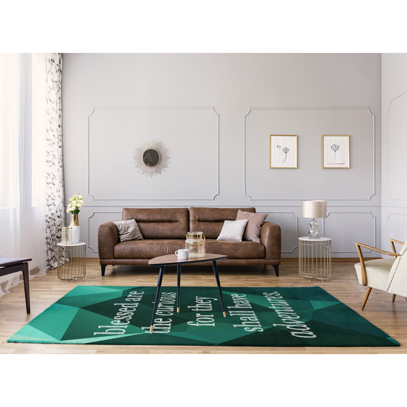 Tapis en polyester à citation inspirante en faux gemme, Rectangle 5 pi x 7 pi