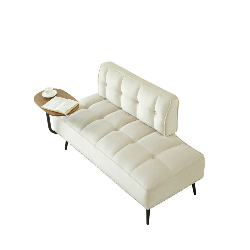 Beige moderne en velours de 54 pouces avec support pour tablette rotative à 360 °, banc et esthétique fonctionnelle pour les espaces de vie