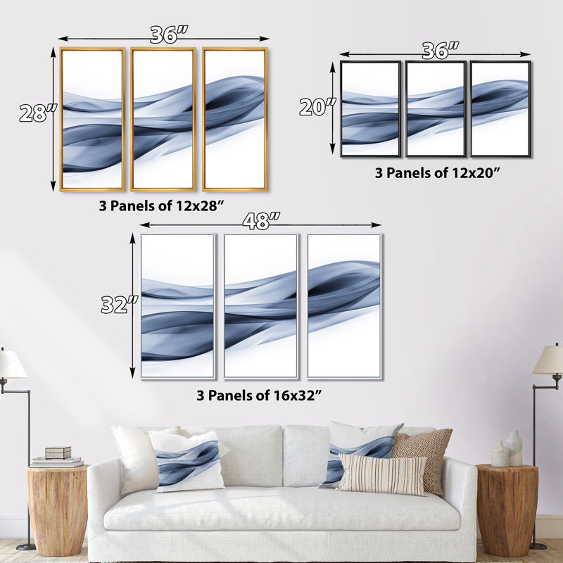 Ensemble de 3 toiles abstraites encadrées sur toile, Noir, noir, noir, noir, H 32 po x l 48 po