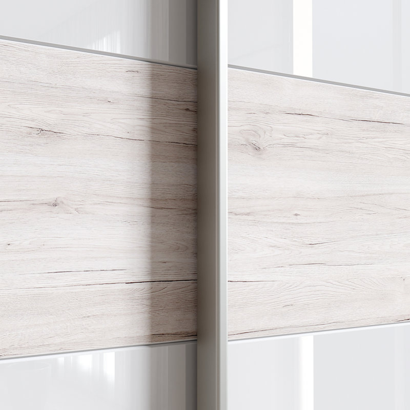 Mickie 2 Door Manufactured Wood Wardrobe, 210cm H x 170cm W x 61cm D, White/Beige