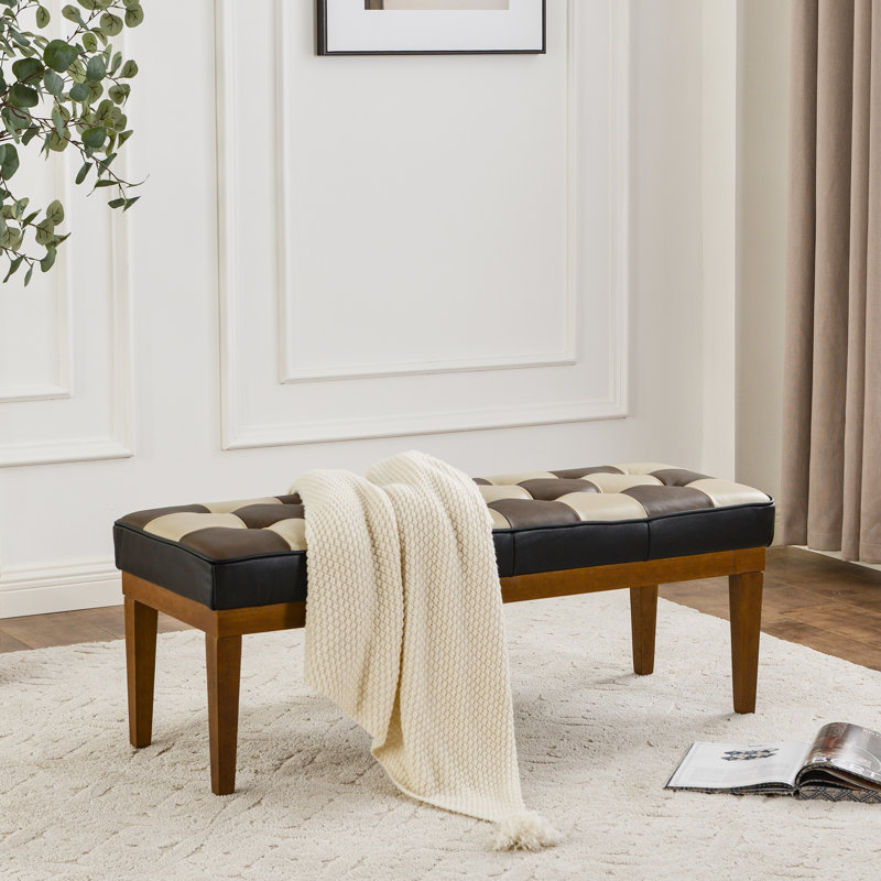 47'' W Top-grain Genuine Leather Upholstered Bedroom Bench