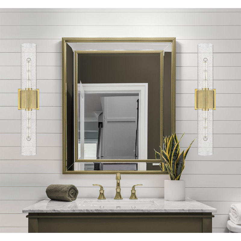 Éclairage pour meuble-lavabo mural 2 lumières 12 "Bolivar, Laiton brossé, Bullé
