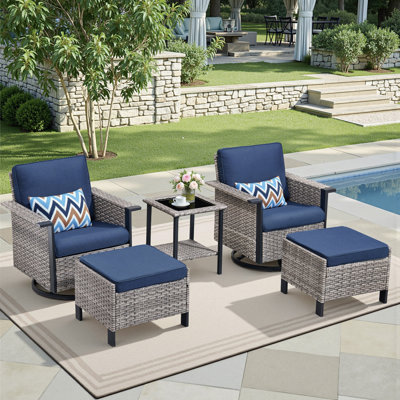 Ensemble de chaises berçantes pivotantes pour l'extérieur 5 pièces avec table d'appoint et repose-pieds