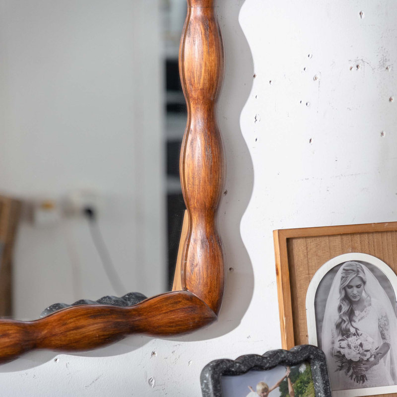 Mid-Century Wall-Mounted Mirror With Solid Wood Frame