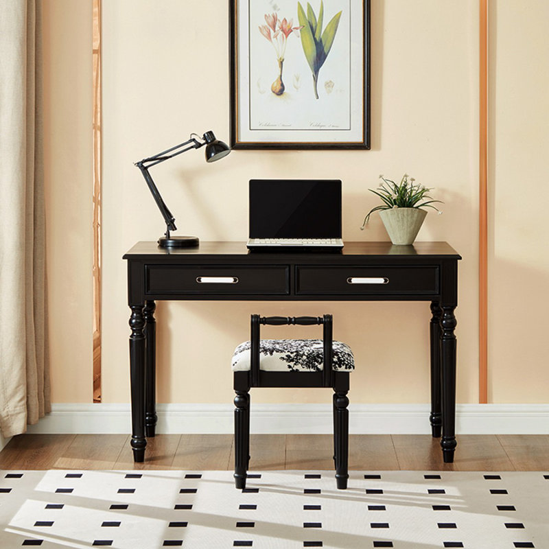 Bureau d'écriture rectangulaire en bois massif noir avec tiroirs, H 29,9 po x l 47,2 po x P 19,7 po