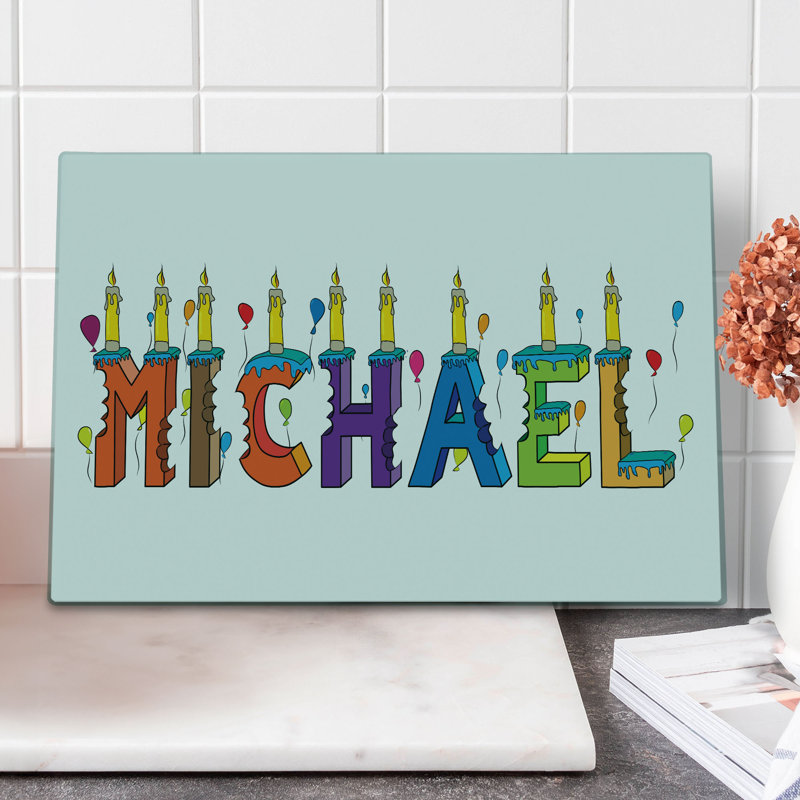 Ambesonne Michael Cutting Board Large Size Joyous Name Pattern Multicolor
