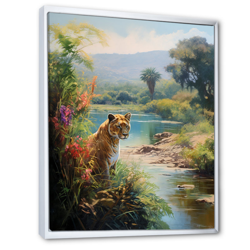 Green Panther Impressionist Retreat sur toile, Cadre flottant blanc, H 32 po x l 24 po x P 1 po