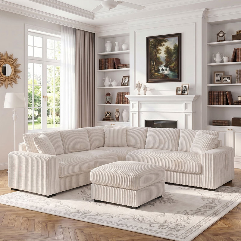 Canapé modulaire en coin 98,7 po 4 pièces en forme de L avec repose-pieds et coussins rembourrés et rembourrés