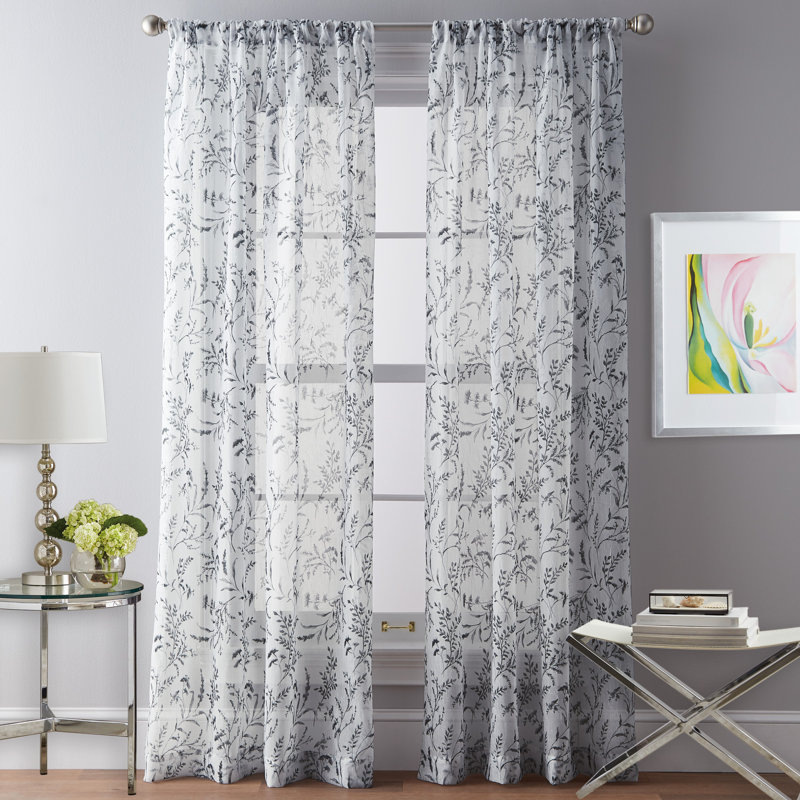 Santa Barbara Voile Sheer Curtain Single Panel, Gray, 50" x 63"