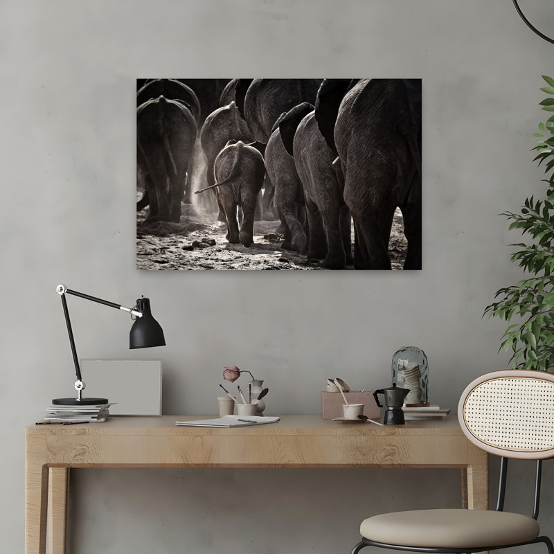 «Dusty Elephant Family Contemporary Elephant Nature Wildlife», reproduction d'art murale, H 16 po x l 24 po