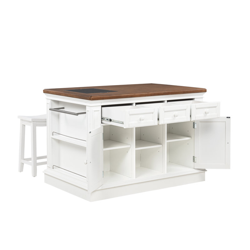 Posie Kitchen Island With 2 Stools, White
