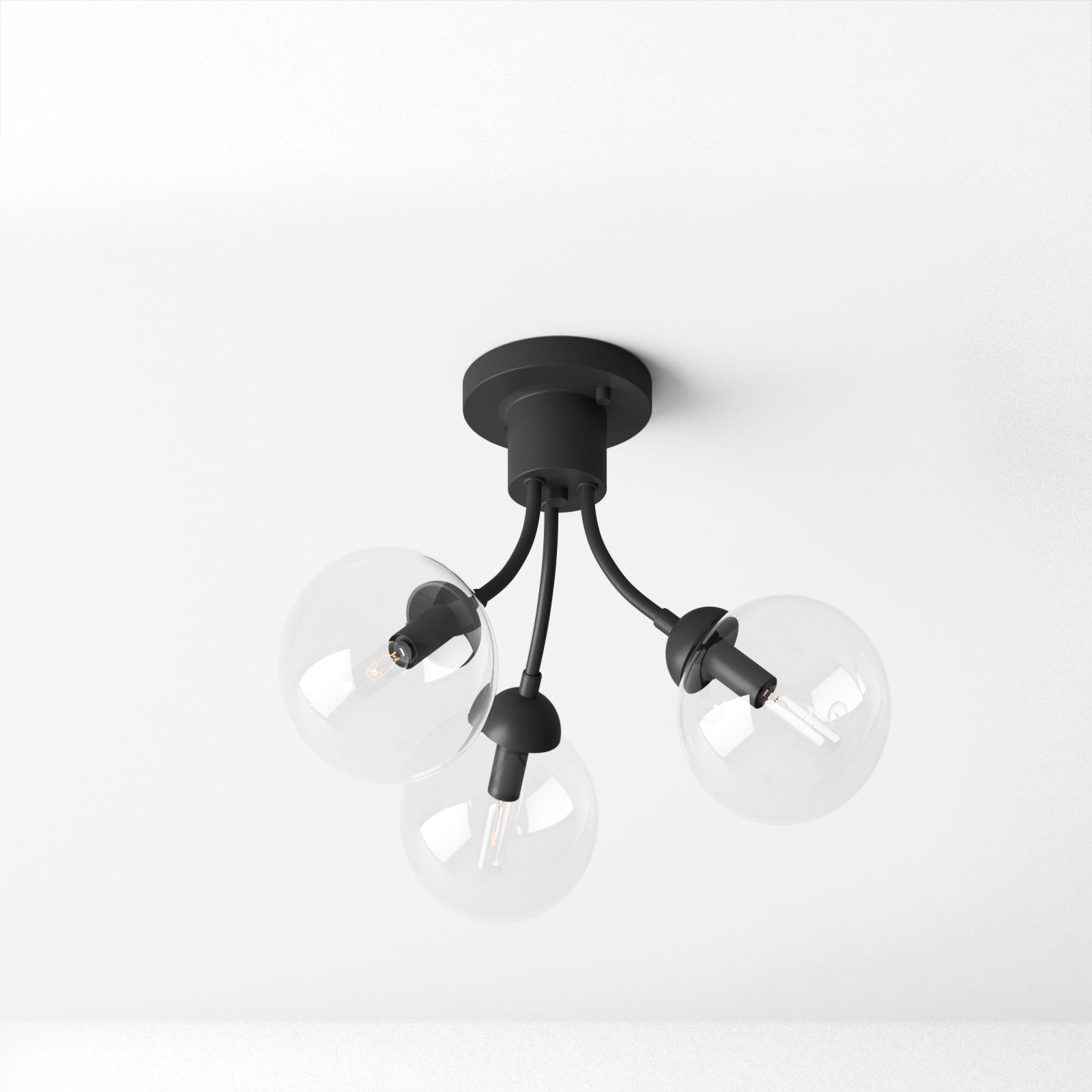 Brewer 3 Light Glass Semi Flush Mount, Matte Black