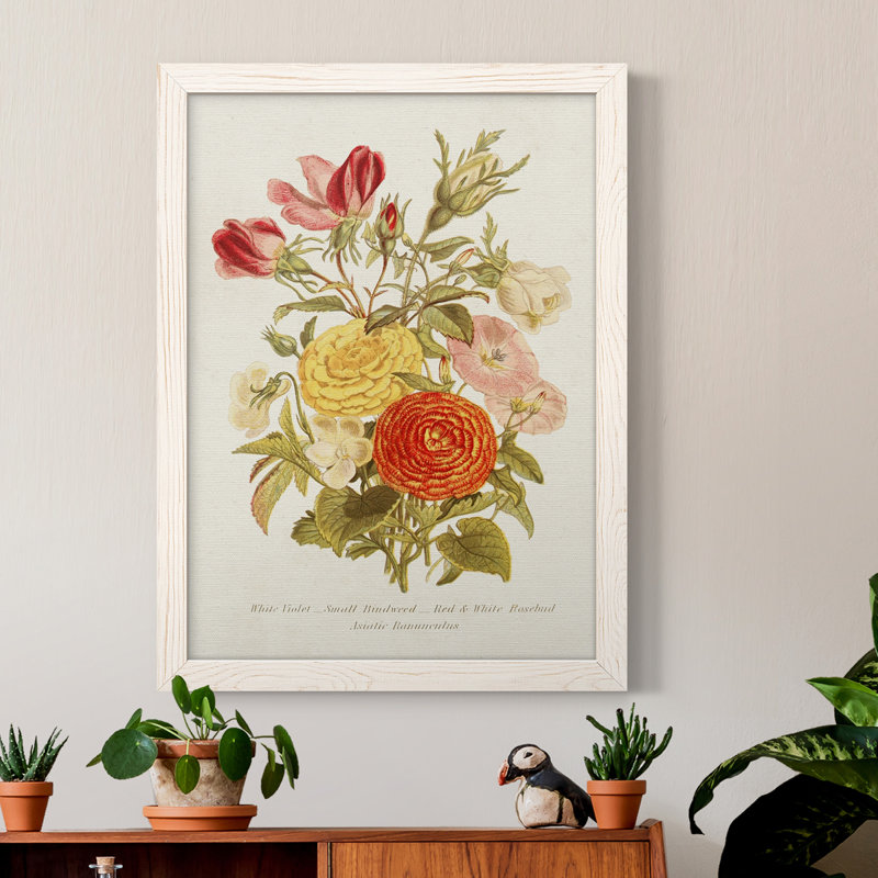 Antique Floral Bouquet I - reproduction de cadre photo sur toile, Cadre blanc, H 31 po x l 44 po x P 1 po