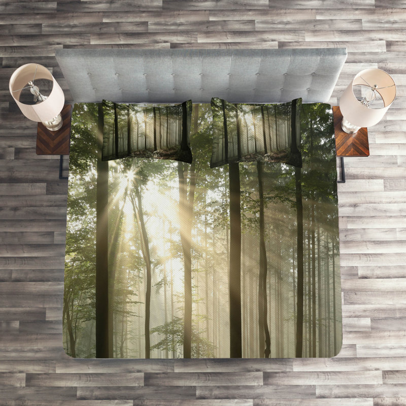 Forest Rustic Polyester Coverlet, King Bedspread + 2 Shams