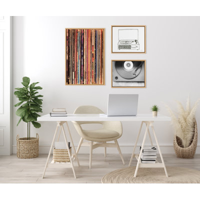 Records 33RPM, Victrola Record Player and Vinyl Vibes Framed Canvas Wall Art Set