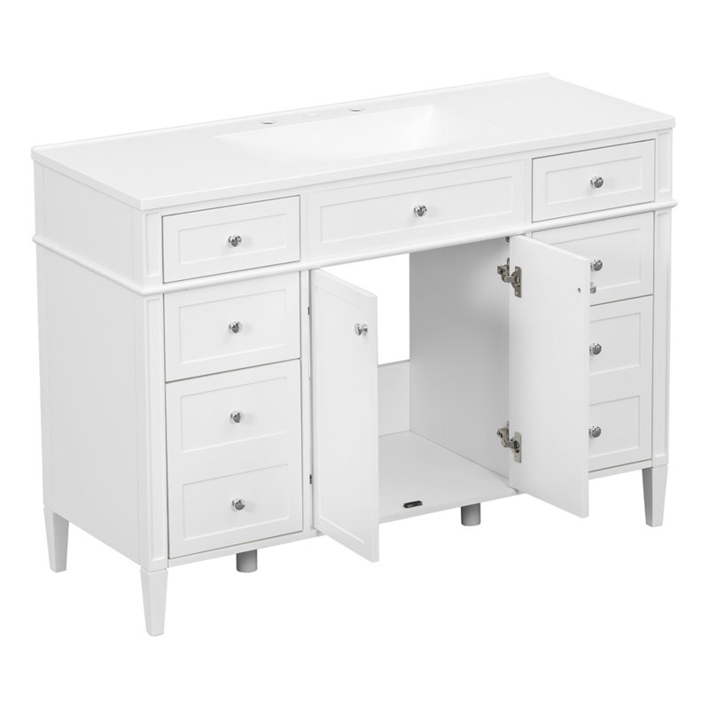 Freestanding Standard Free Standing Single Double Single Vanity Bathroom Vanity With Top, White