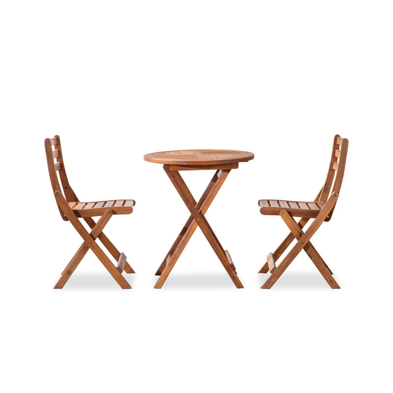 Ensemble bistro 3 pièces en bois massif pliant pour l'extérieur, Natural Wood