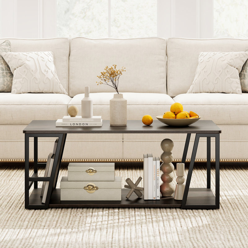 40'' Coffee Table & 2-Tier Modern Farmhouse Center Table w/Storage Shelf Brown, Brown, Brown/Black