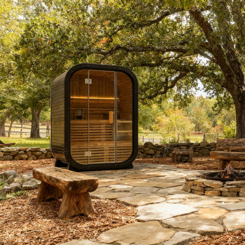 Smartmak® Outdoor Steam Sauna For 2 Person, Canadian Hemlock Saunas Spa, Traditional Barrel Wooden Sauna With Etl-Certified 4.5Kw Stove, 0-195℉ (53.15”X 54.72”X 78.74”, Hemlock)
