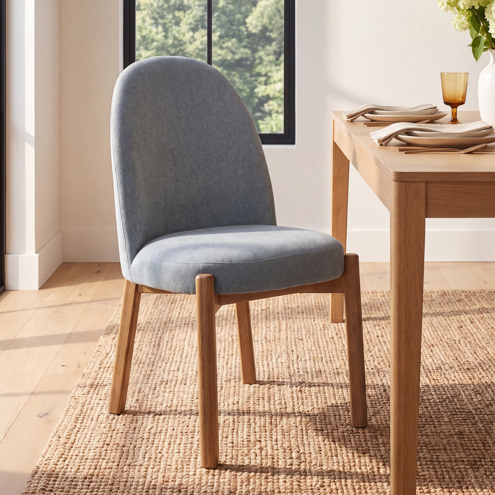 Joanie Dining Chair, Blue, Natural Wood