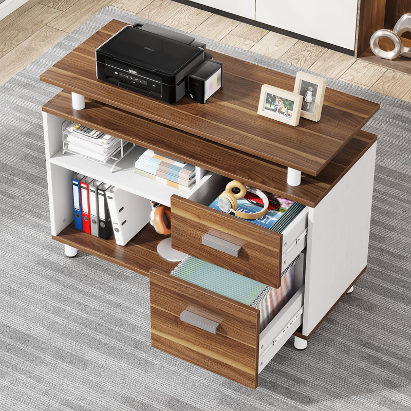 Bureau de direction avec classeur Ottovile, Brun / Blanc