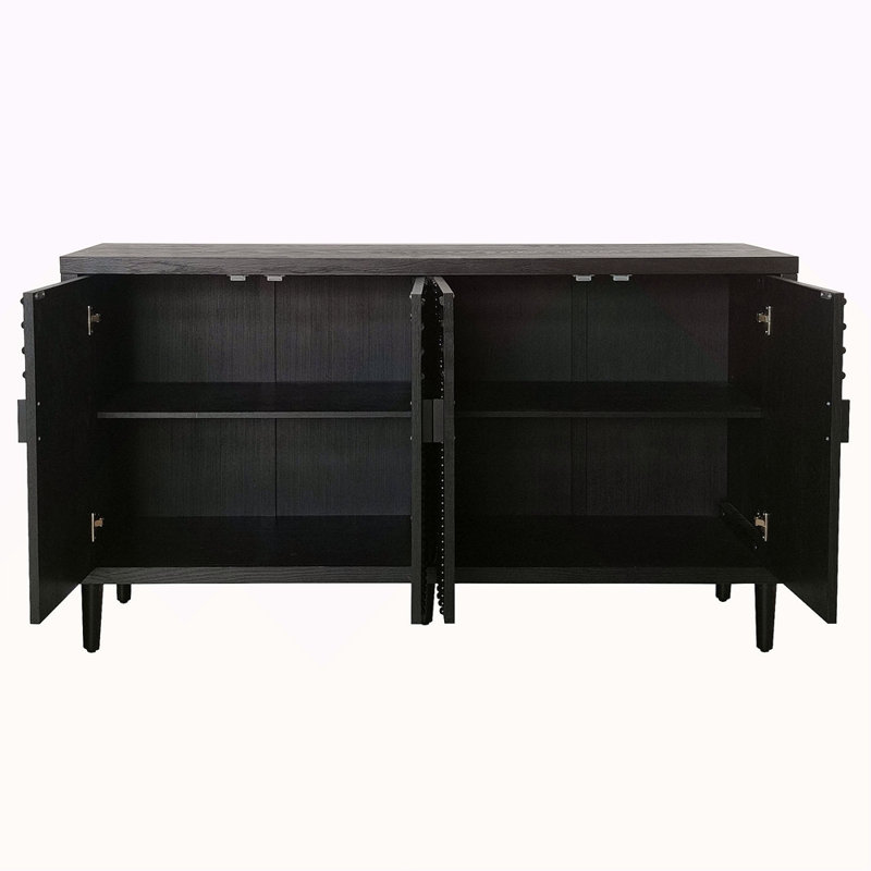 Buffet moderne noir avec détails cloutés décoratifs, solution de rangement élégante pour la salle à manger et le salon