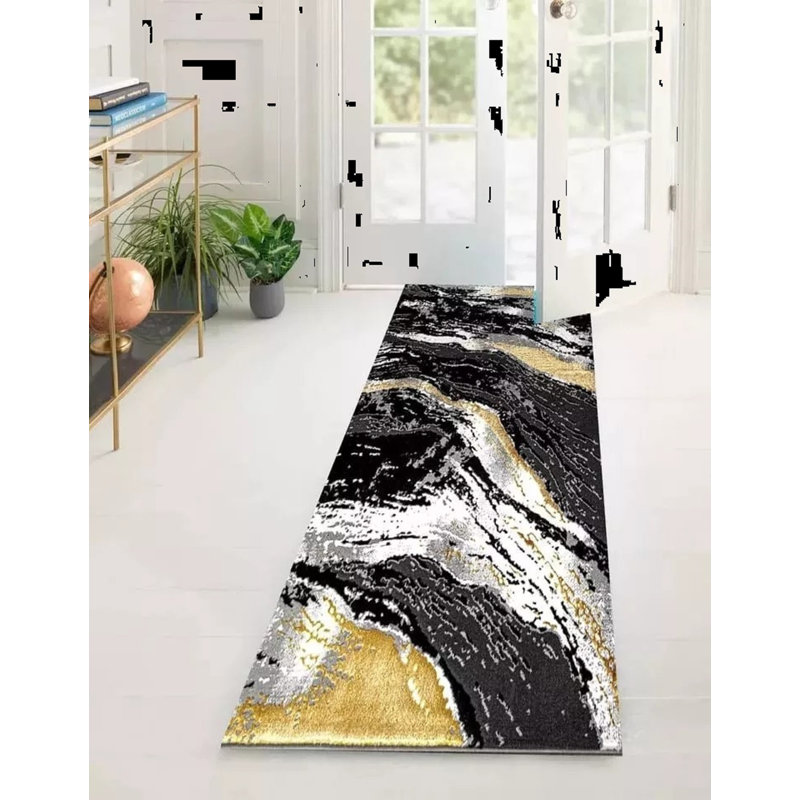 Abstract Flatweave Shag Area Rug, Runner 60 x 220 cm