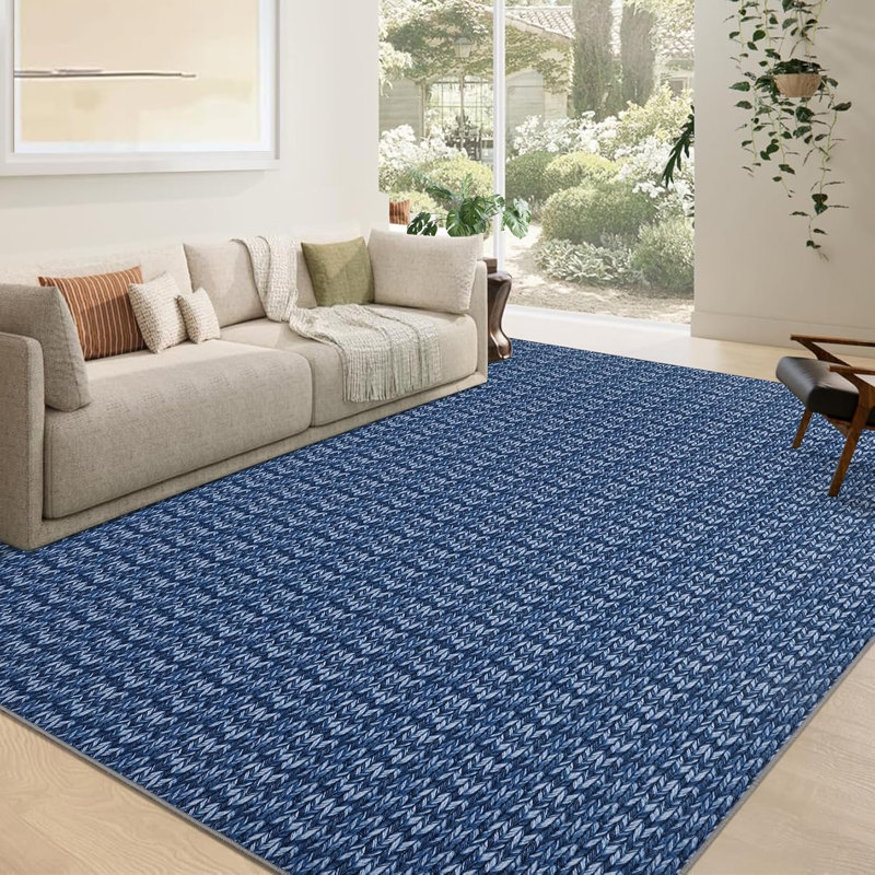 Washable  Area Rug Baby Room Contemporary Boho Non-Slip Low Pile Stain-Resistant No-Shedding Easy-Clean Modern Blue Dorm Home Office
