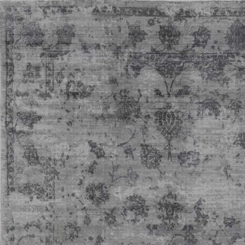 Tapis gris abstrait noué à la main Overbey, Rectangle 5 pi x 7 pi