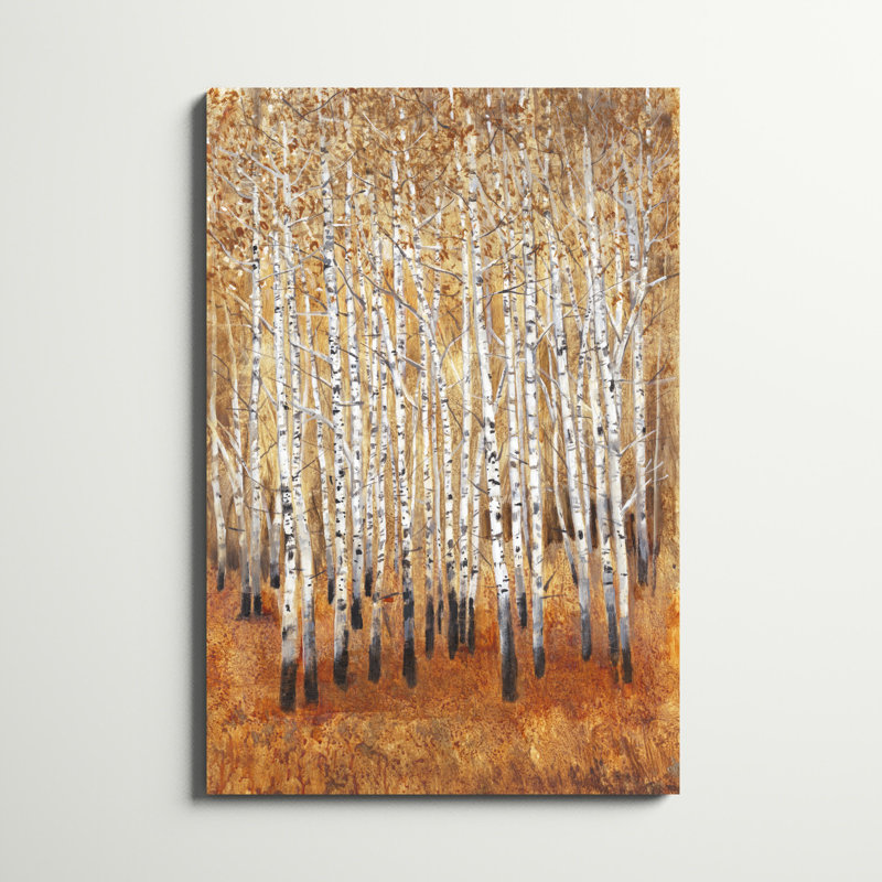«Sienna Birches II», peinture sur toile, H 48 po x l 32 po
