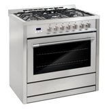 Cosmo 36 po Collection Stellar 3,8 pi³ Cuisinière à double combustible, 5 brûleurs, four à convection, poignée lisse, acier inoxydable