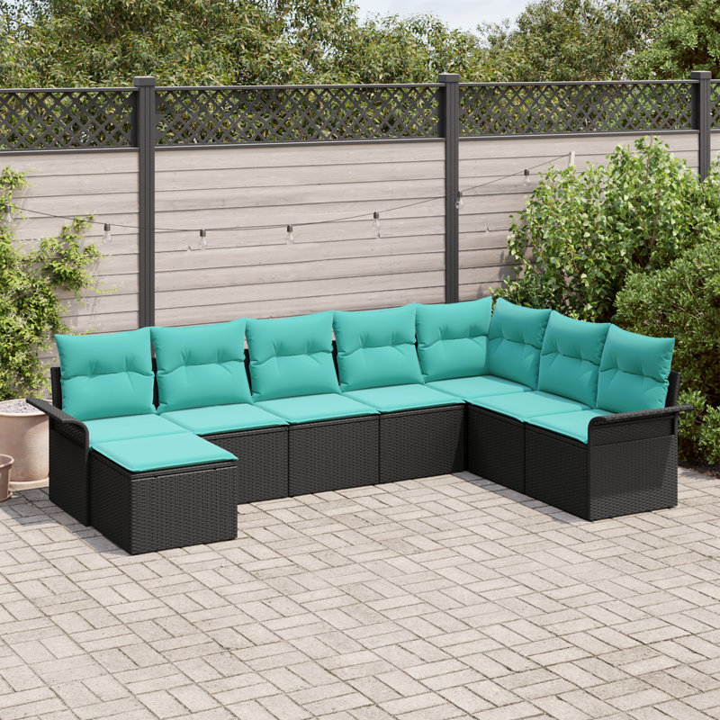  Ensemble de canapé de jardin 9 pièces avec coussins en rotin de polyester noir