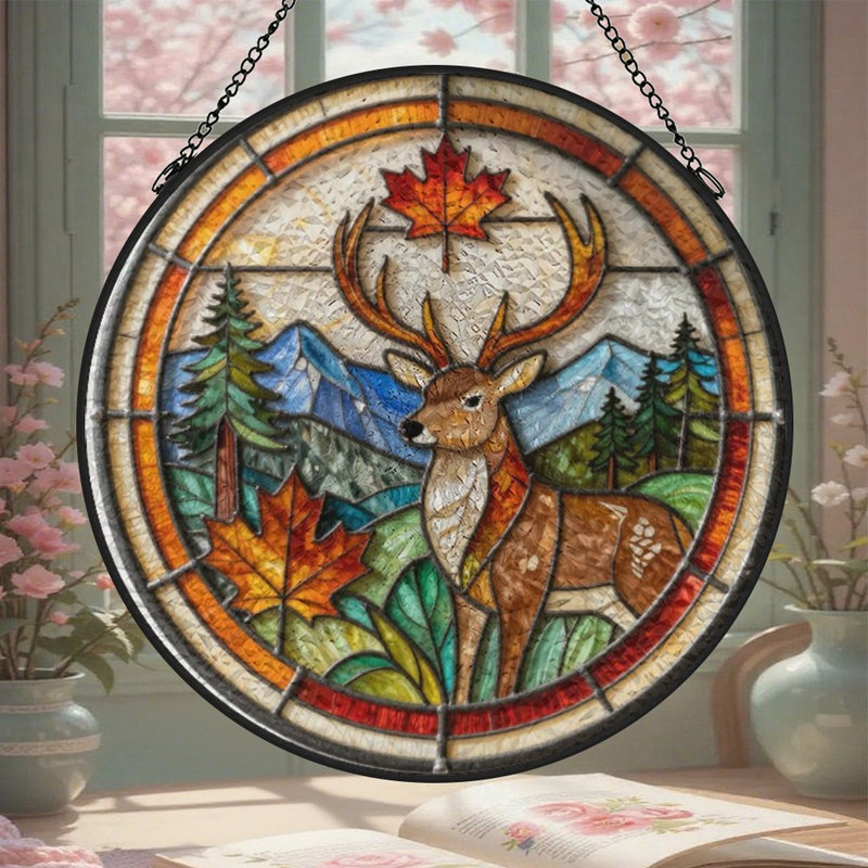 Vitrail cerf vitrail pour fenêtre, 11,8 x 11,8 po (30 x 30 cm)