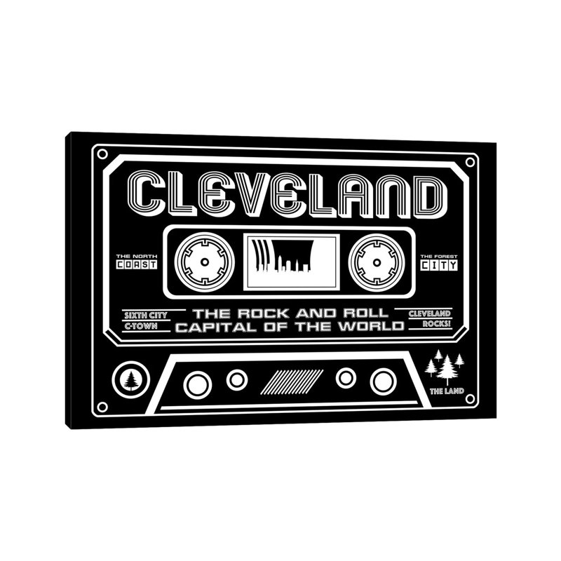 Cleveland Cassette - Dark Background - Print on Canvas, 66.04cm H x 101.6cm W x 1.91cm D, Wrapped Canvas