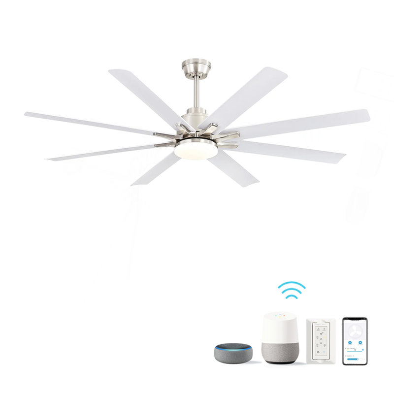Ventilateur de plafond à profil bas de 66 pouces avec lumières à intensité variable et moteur à courant continu réversible silencieux à 6 vitesses pour l'intérieur
