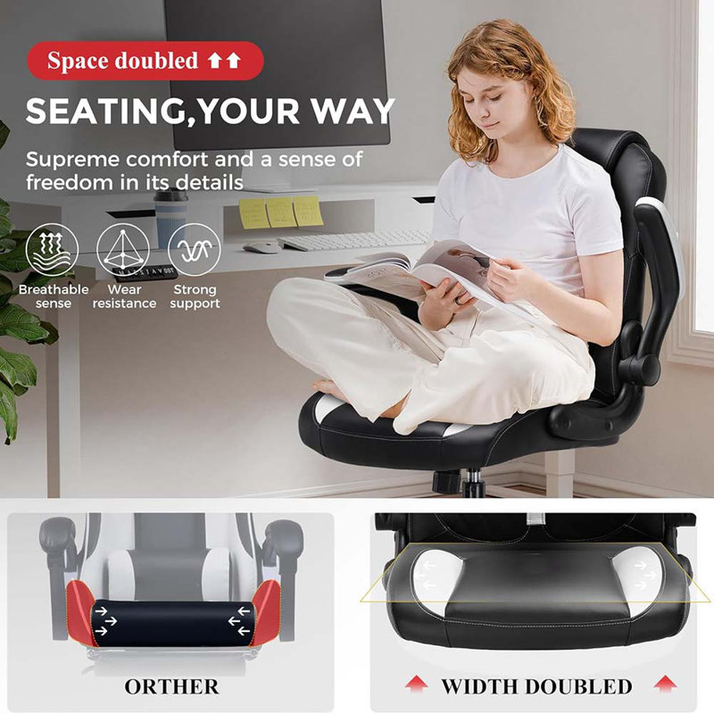 Gaming Chair With Flip-Up Armrest, Video Gaming Chair With Rocking Function, Ergonomic Computer Gaming Chair With High-Density Sponge And Adjustable Height