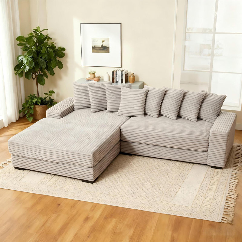 Canapé en L avec méridienne gris, Polyester gris