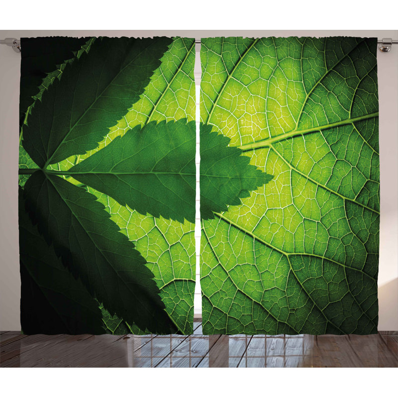 Amazon Leaves Graphic Print Semi-Sheer Rod Pocket Curtain Panels, 54" W x 84" L