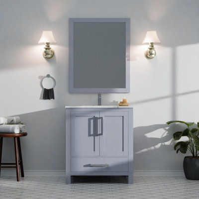 30 po De salle de bain gris foncé avec comptoir en marbre, robinet, tiroir à fermeture douce et unité de rangement spacieuse, robinet de salle de bain 22 P, espace pour mécanisme