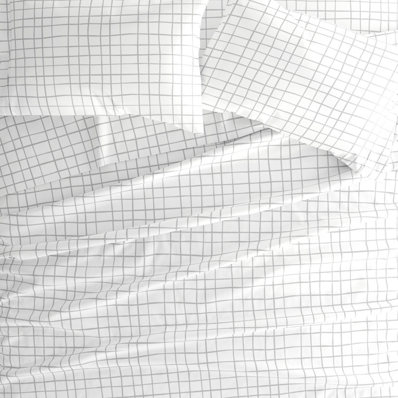 Full Gray and White Crossroad Pattern Microfiber Sheet Set