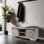 Banc rembourré en similicuir, banc de rangement, banc à chaussures pour hall d'entrée-642998356