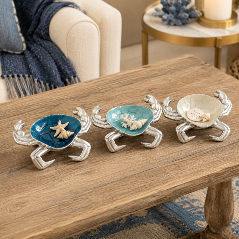 Assiette décorative côtière en acier inoxydable turquoise / aigue-marine / blanc perle 3 pièces Shuttleworth