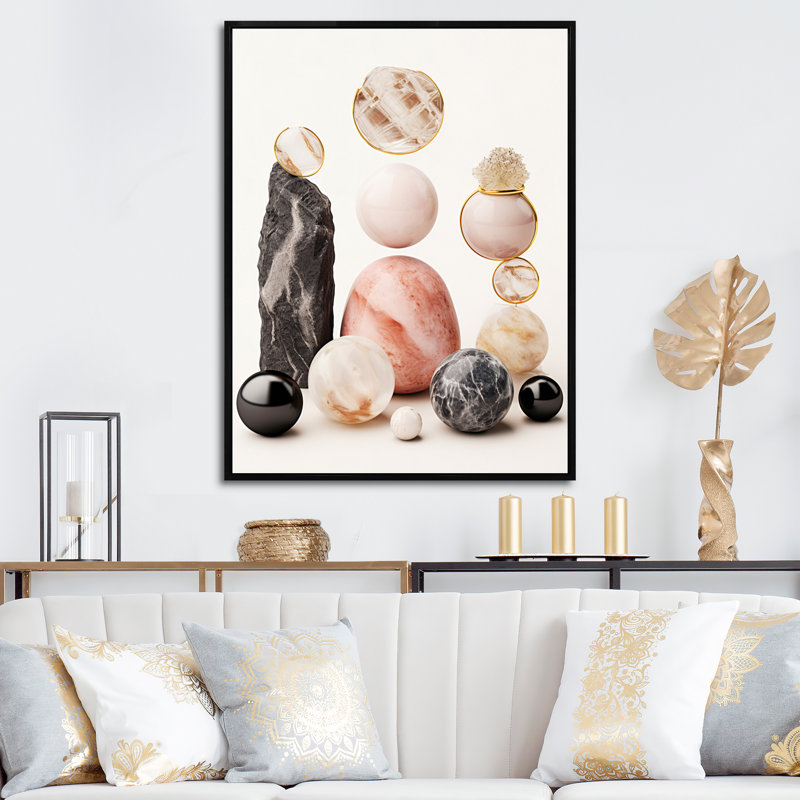 Zen Zen Stones Minerals sur toile, H 40 po x l 30 po, Cadre flottant noir