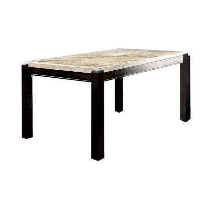 Table de salle à manger transitionnelle en noyer foncé avec plateau en marbre véritable ivoire et table rectangulaire