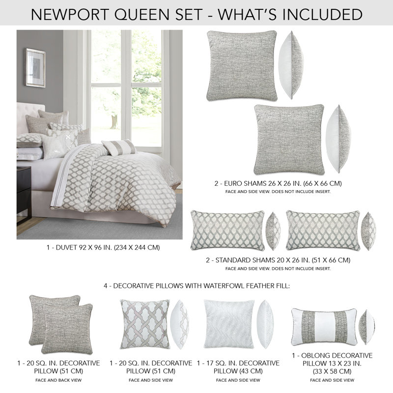 Newport 10 Piece King Comforter Set, Queen Comforter + 4 Shams + 4 Throw Pillows