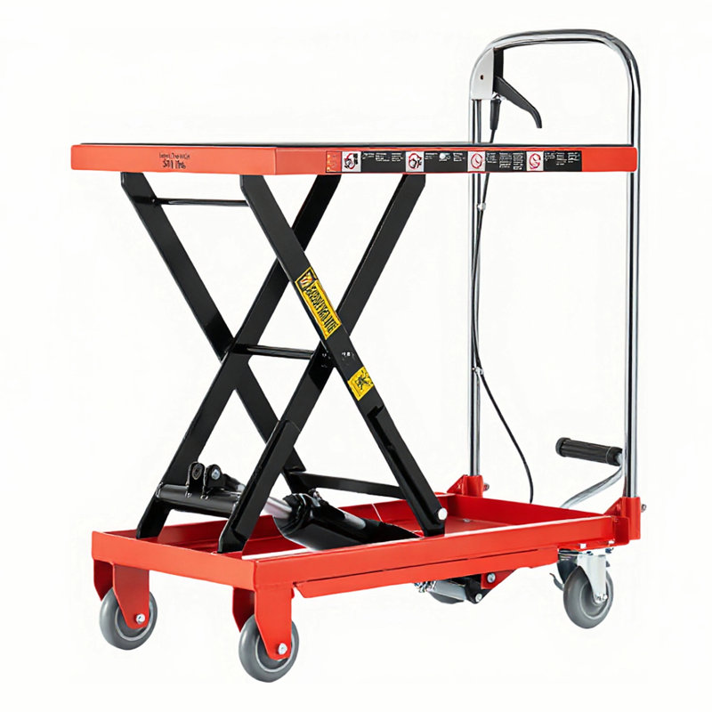 Chariot élévateur hydraulique, capacité de 227 kg, table élévatrice à ciseaux en acier avec 4 roues, hauteur de levage de 72,4 cm, rouge et noir