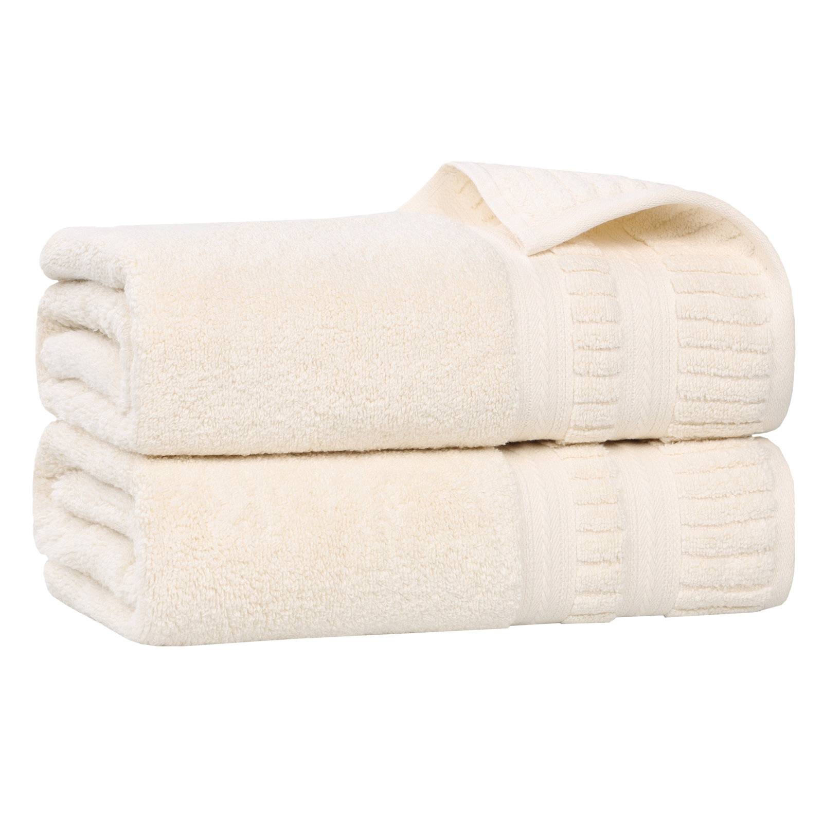 Venice Zero Twist Cotton Medium Weight Soft Absorbent Towel Set, Bath Sheets - 2 Pack, Ivory