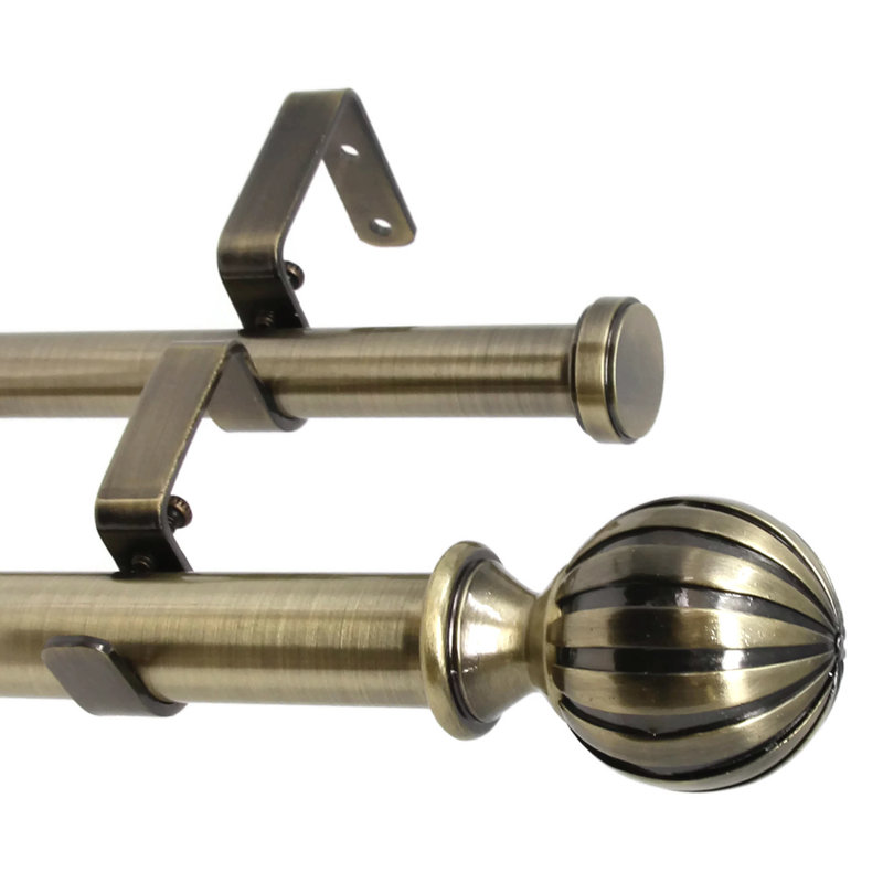 Tringle à rideaux double à rideau plat avec fenêtre Courson, H 1 po x l 84 po x P 1 po, Laiton antique