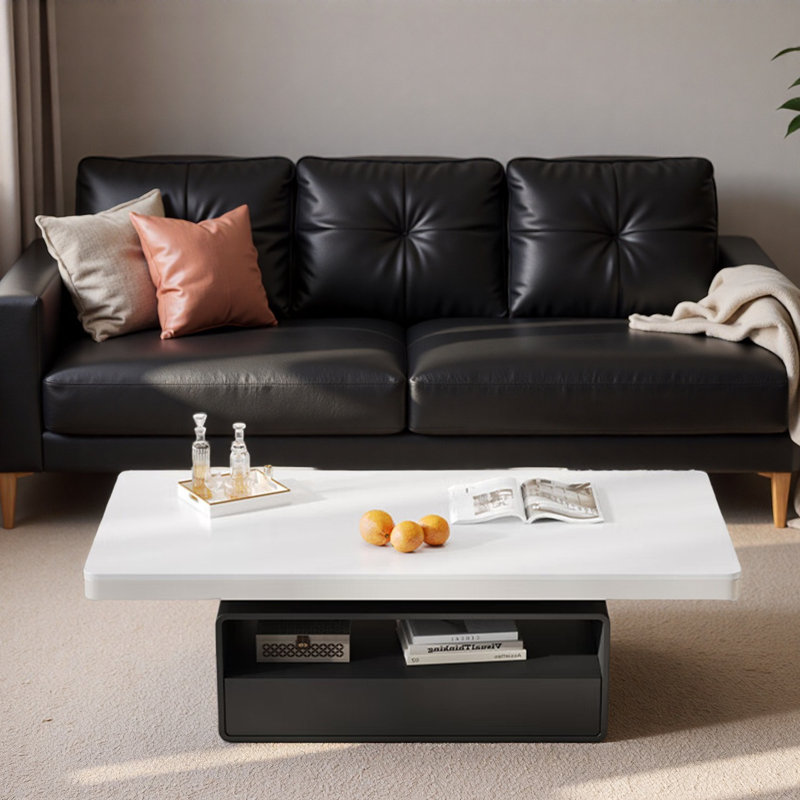 Table basse crème Luxury Rockboard, H 17,7 po x L 43,3 po x l 23,6 po, Blanc, Noir