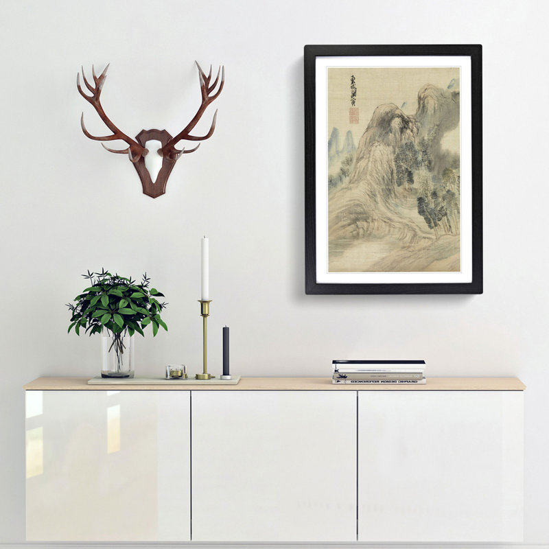 Autumn Landscape by Yosa Buson - Framed Print, 45cm H x 33cm W x 2cm D, Black Framed